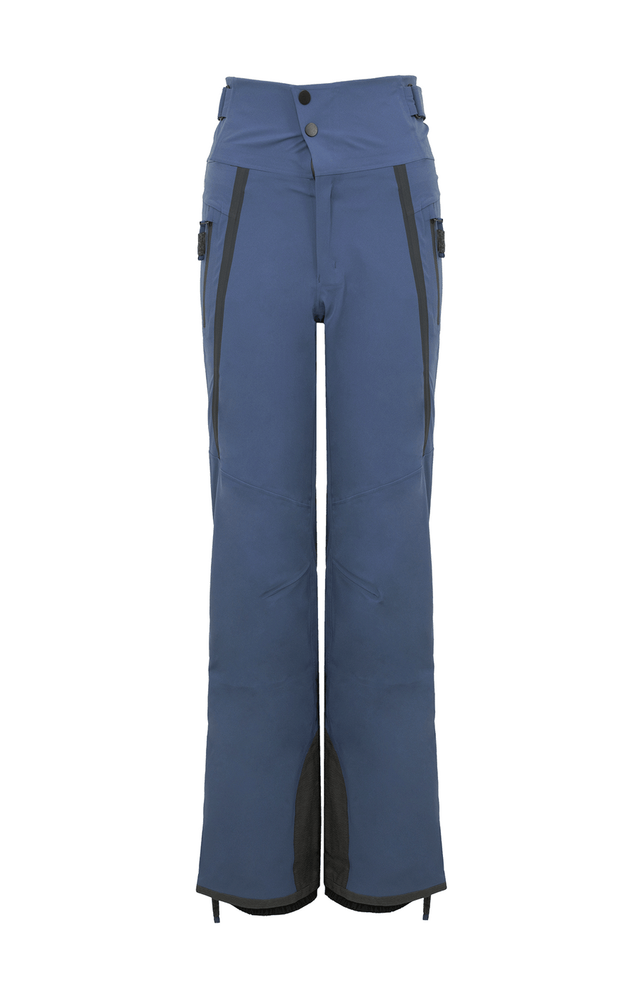 Damen-Skitourenhose aus atmungsaktivem, wind- und wasserfestem 3-Layer-Material mit RECCO®-System, verschweißten Nähten, seitlichen Bein-Zippern, Schneefang, robustem Kantenschutz aus Alcantara-Leder und lockerem Schnitt. In der Farbe Blau (Farbe: denim)