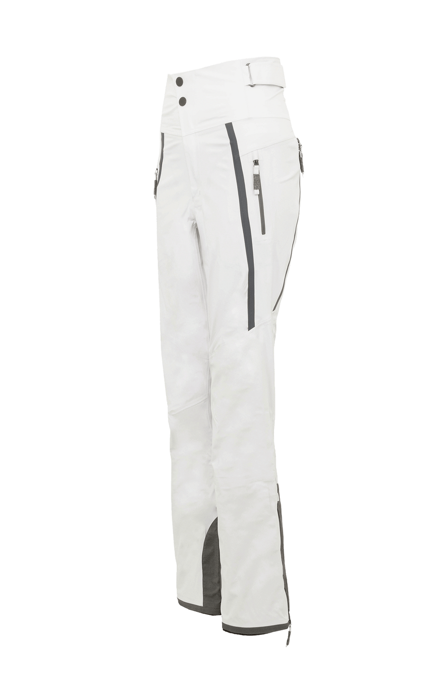 Damen-Skitourenhose aus atmungsaktivem, wind- und wasserfestem 3-Layer-Material mit RECCO®-System, verschweißten Nähten, seitlichen Bein-Zippern, Schneefang, robustem Kantenschutz aus Alcantara-Leder und lockerem Schnitt. In der Farbe Weiß (Farbe: glacier)