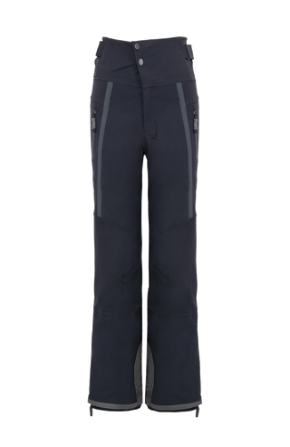 Damen-Skitourenhose aus atmungsaktivem, wind- und wasserfestem 3-Layer-Material mit RECCO®-System, verschweißten Nähten, seitlichen Bein-Zippern, Schneefang, robustem Kantenschutz aus Alcantara-Leder und lockerem Schnitt. In der Farbe dunkelblau (Farbe: midnight)