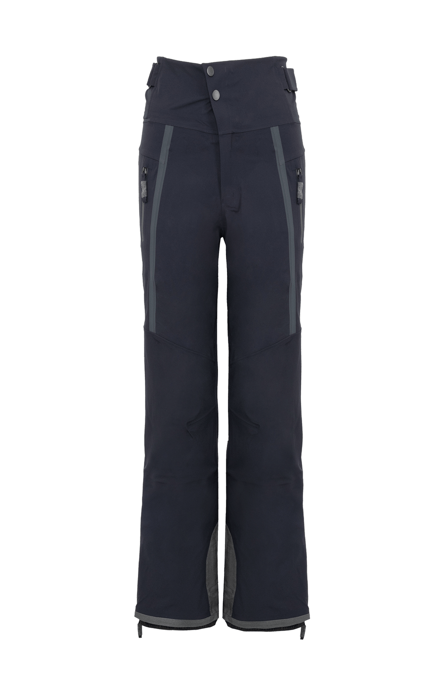 Damen-Skitourenhose aus atmungsaktivem, wind- und wasserfestem 3-Layer-Material mit RECCO®-System, verschweißten Nähten, seitlichen Bein-Zippern, Schneefang, robustem Kantenschutz aus Alcantara-Leder und lockerem Schnitt. In der Farbe dunkelblau (Farbe: midnight)