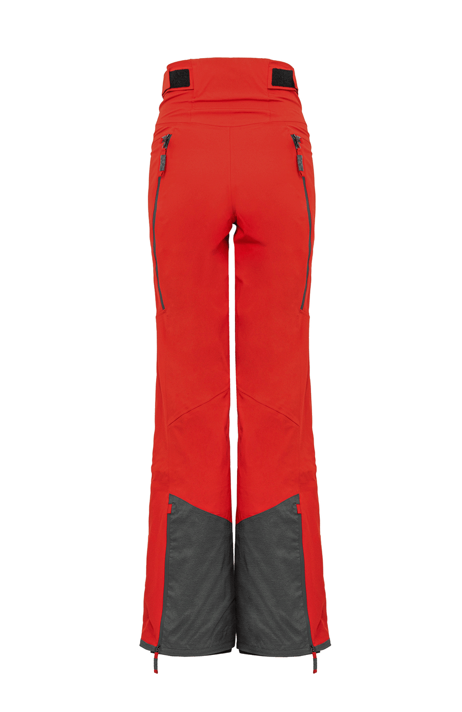 Damen-Skitourenhose aus atmungsaktivem, wind- und wasserfestem 3-Layer-Material mit RECCO®-System, verschweißten Nähten, seitlichen Bein-Zippern, Schneefang, robustem Kantenschutz aus Alcantara-Leder und lockerem Schnitt. In der Farbe Rot (Farbe: ruby)