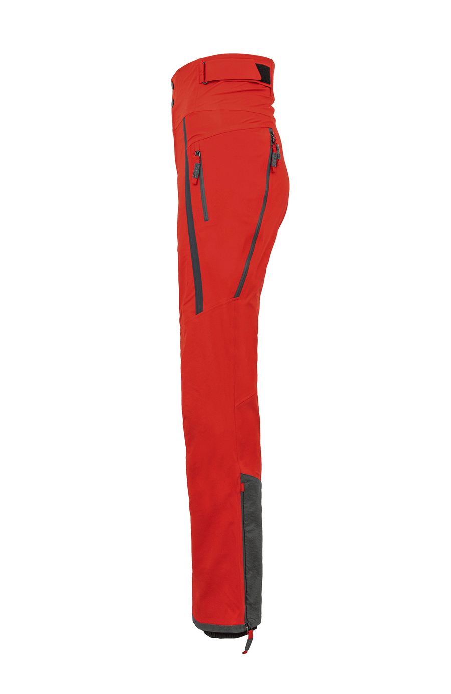 Damen-Skitourenhose aus atmungsaktivem, wind- und wasserfestem 3-Layer-Material mit RECCO®-System, verschweißten Nähten, seitlichen Bein-Zippern, Schneefang, robustem Kantenschutz aus Alcantara-Leder und lockerem Schnitt. In der Farbe Rot (Farbe: ruby)