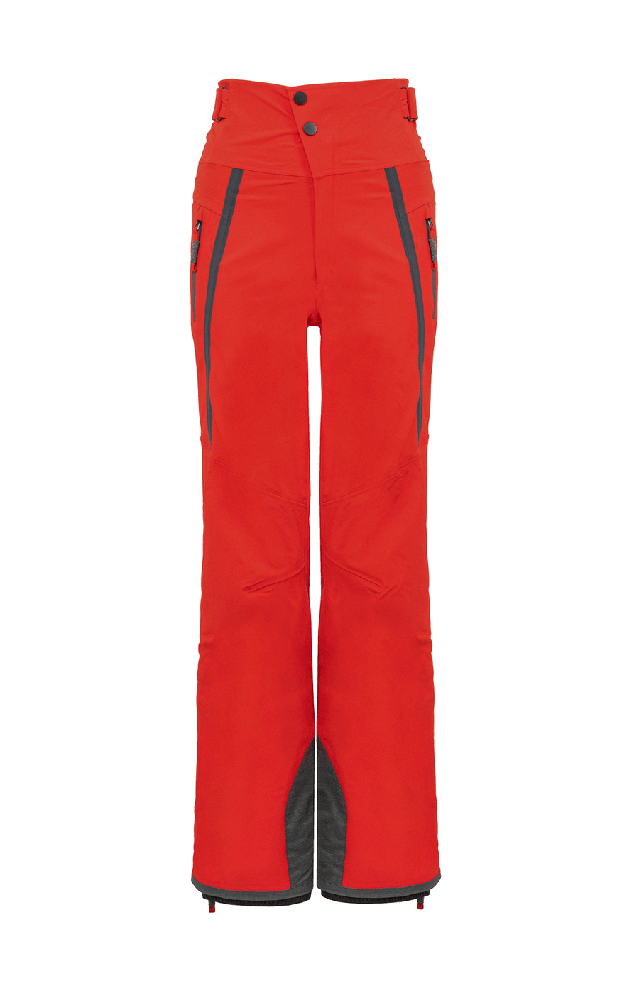 Damen-Skitourenhose aus atmungsaktivem, wind- und wasserfestem 3-Layer-Material mit RECCO®-System, verschweißten Nähten, seitlichen Bein-Zippern, Schneefang, robustem Kantenschutz aus Alcantara-Leder und lockerem Schnitt. In der Farbe Rot (Farbe: ruby)