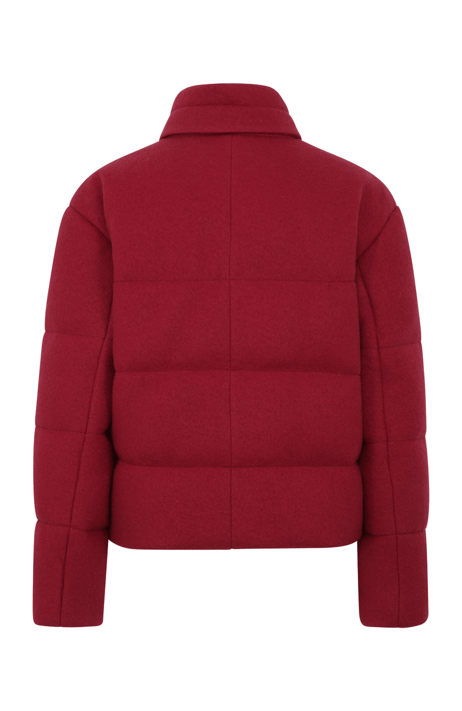 Winterjacke Alpine-LA aus innovativem Loden, mit Daunen gefüttert, etwas kürzer geschnitten. Quernähte als Designelement, Stehkragen, markanter Zwei-Wege-Zipper aus Metall, zwei Taschen mit Zip sowie zwei innenliegende Taschen. Beständiger Loden mit luxuriösem Griff. (Farbe: berry)