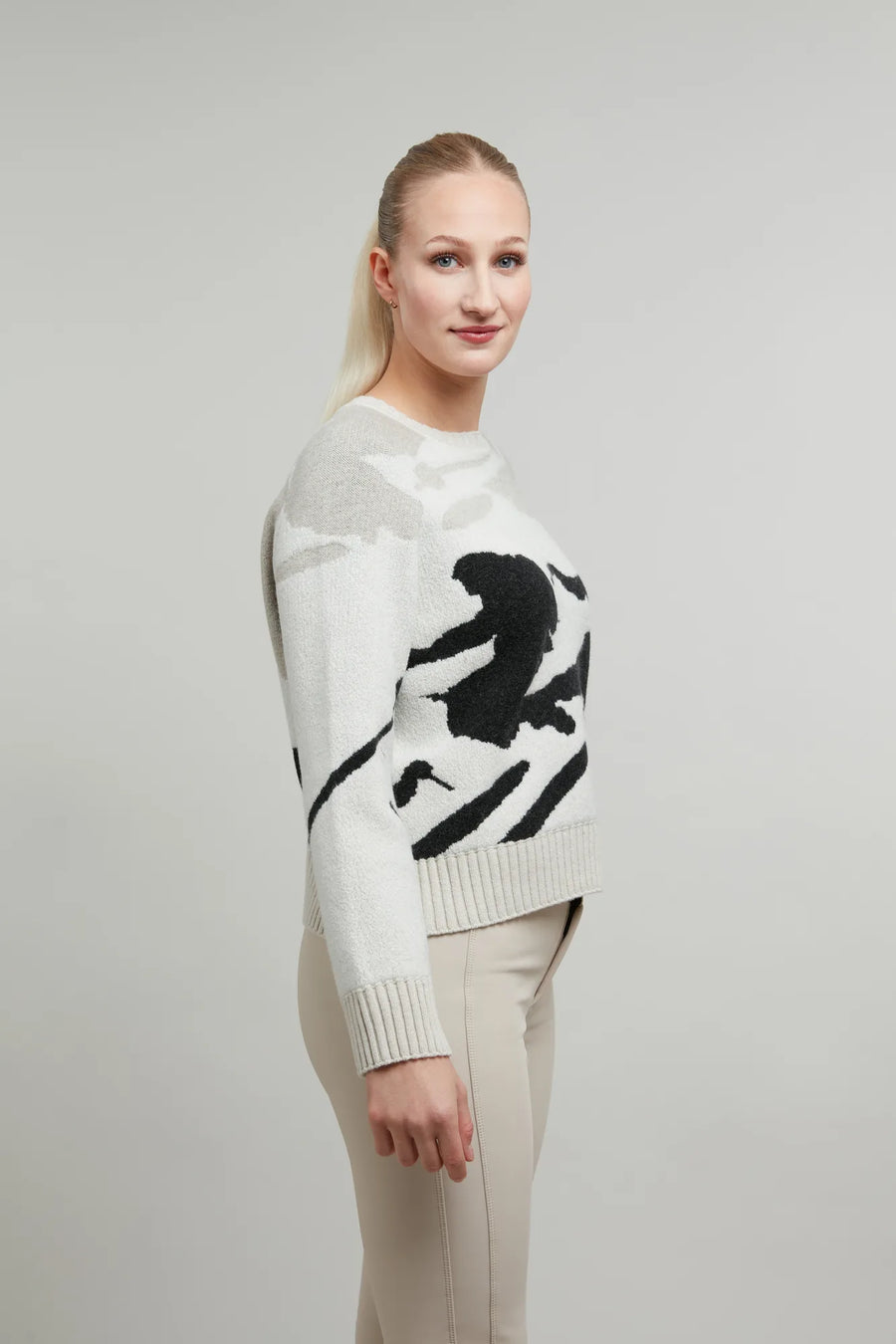 Pull en maille à col rond, motif skieur - Ramona-ME
