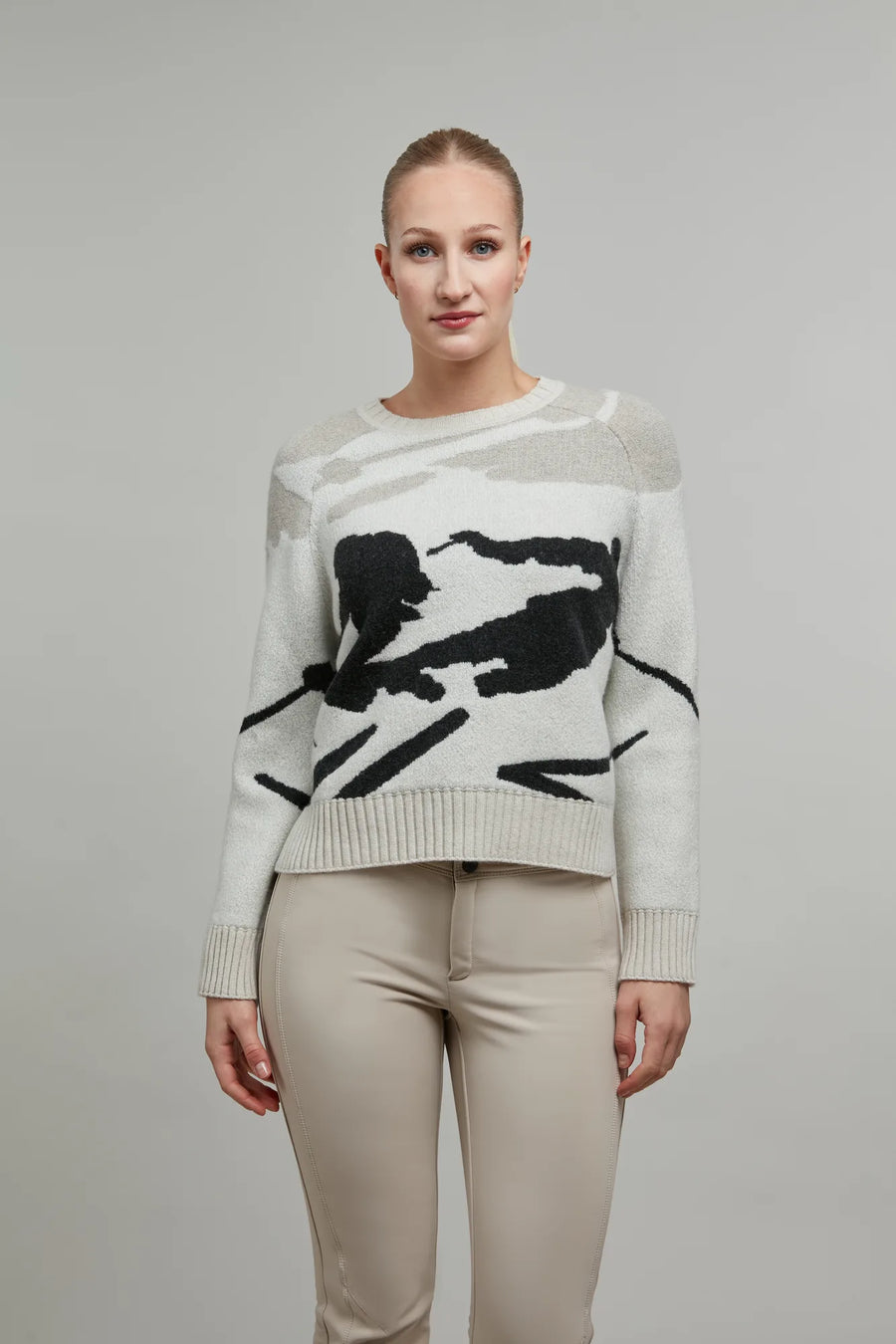 Pull en maille à col rond, motif skieur - Ramona-ME