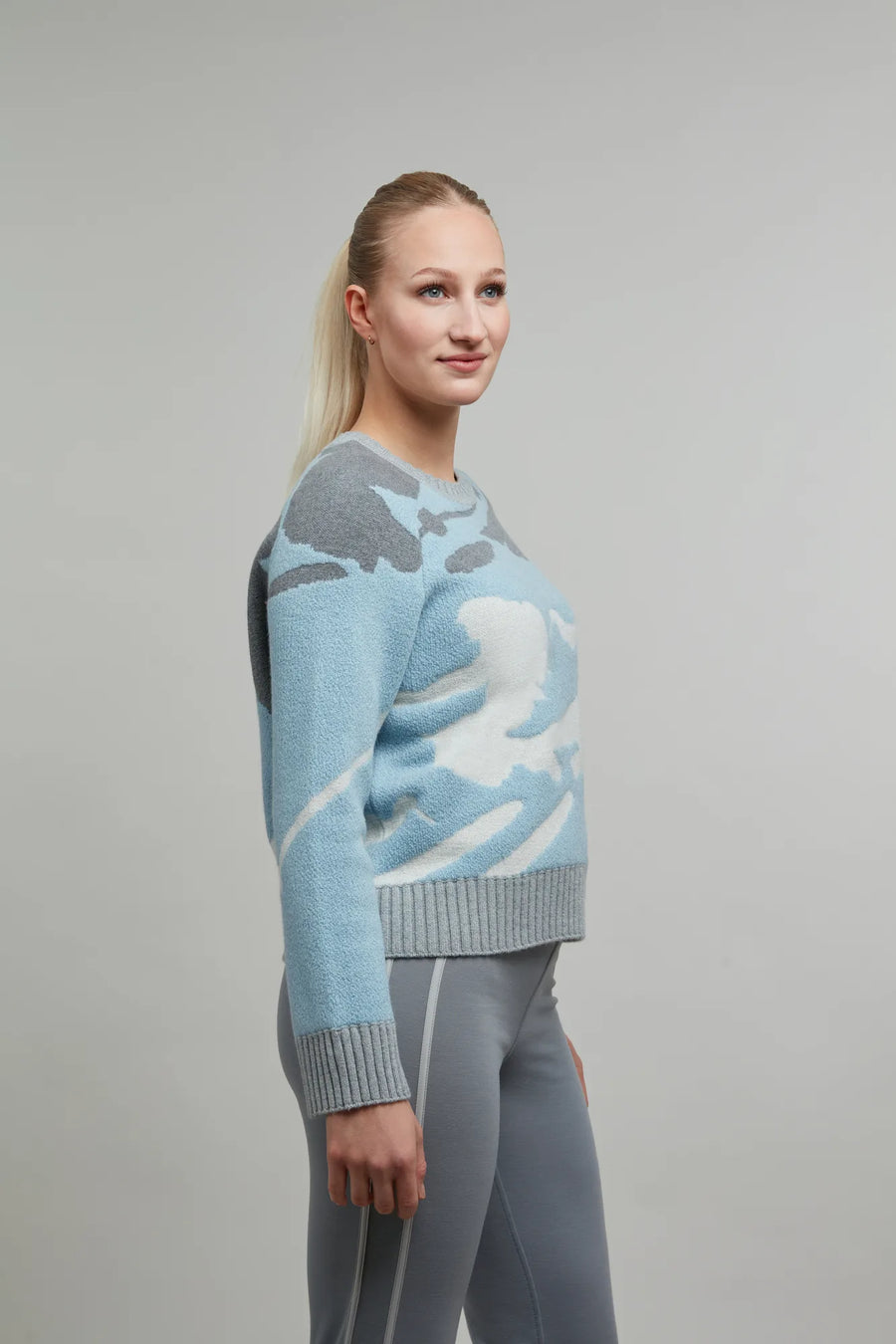 Pull en maille à col rond, motif skieur - Ramona-ME