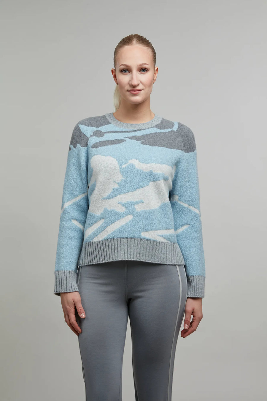 Pull en maille à col rond, motif skieur - Ramona-ME