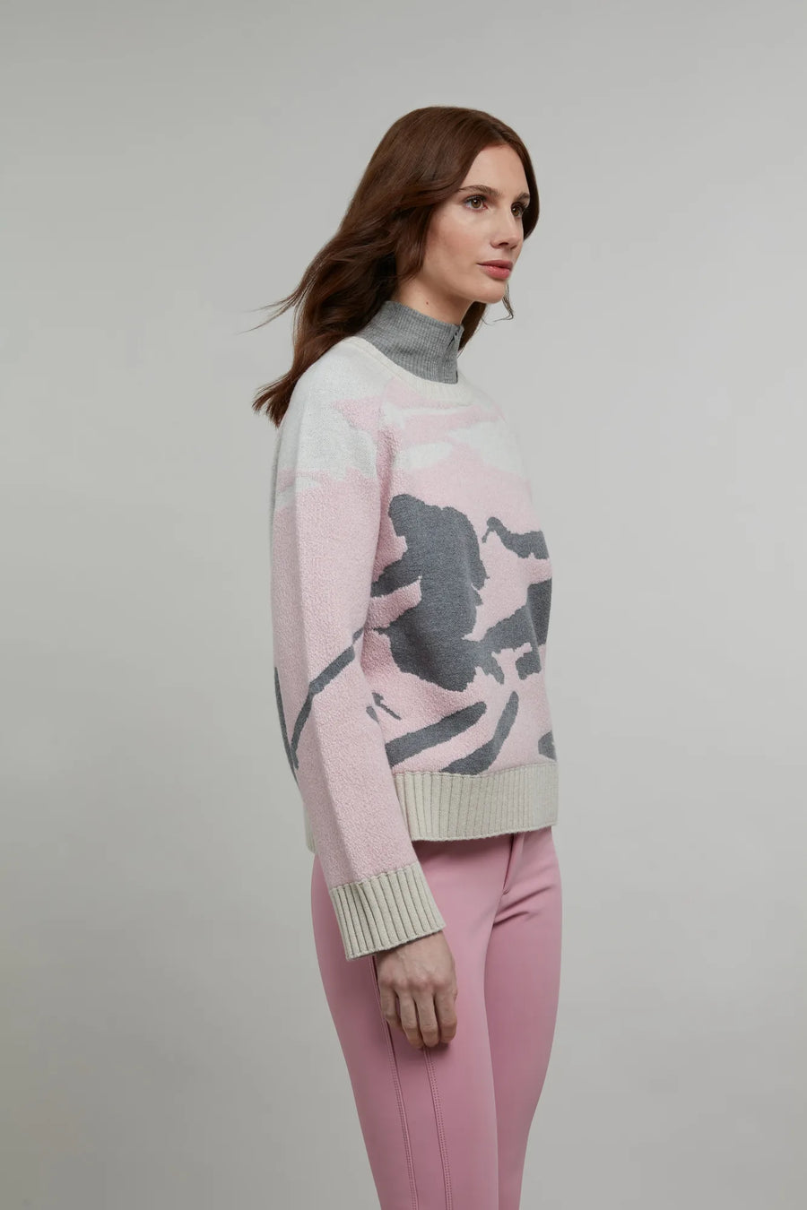 Pull en maille à col rond, motif skieur - Ramona-ME