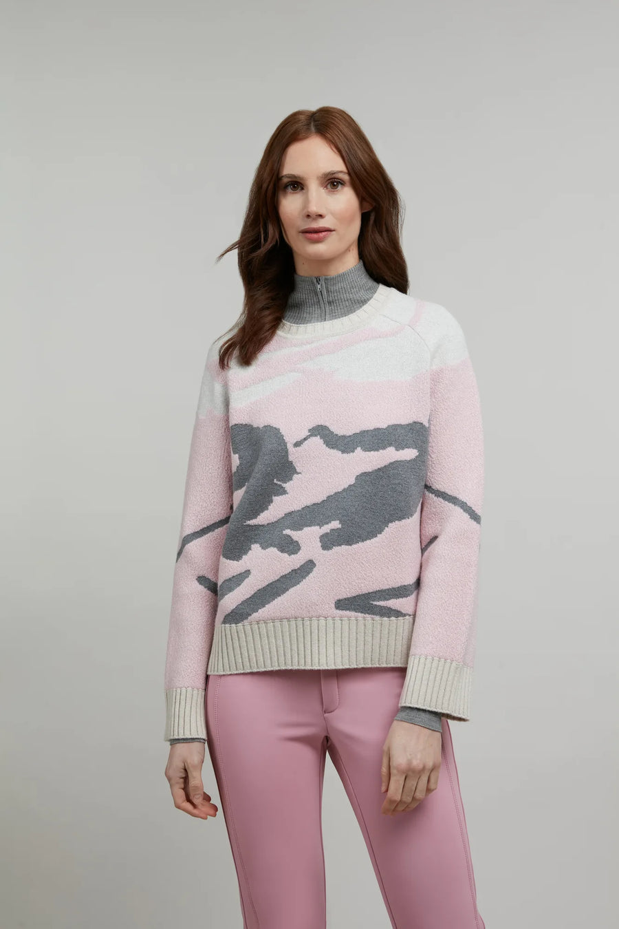 Pull en maille à col rond, motif skieur - Ramona-ME
