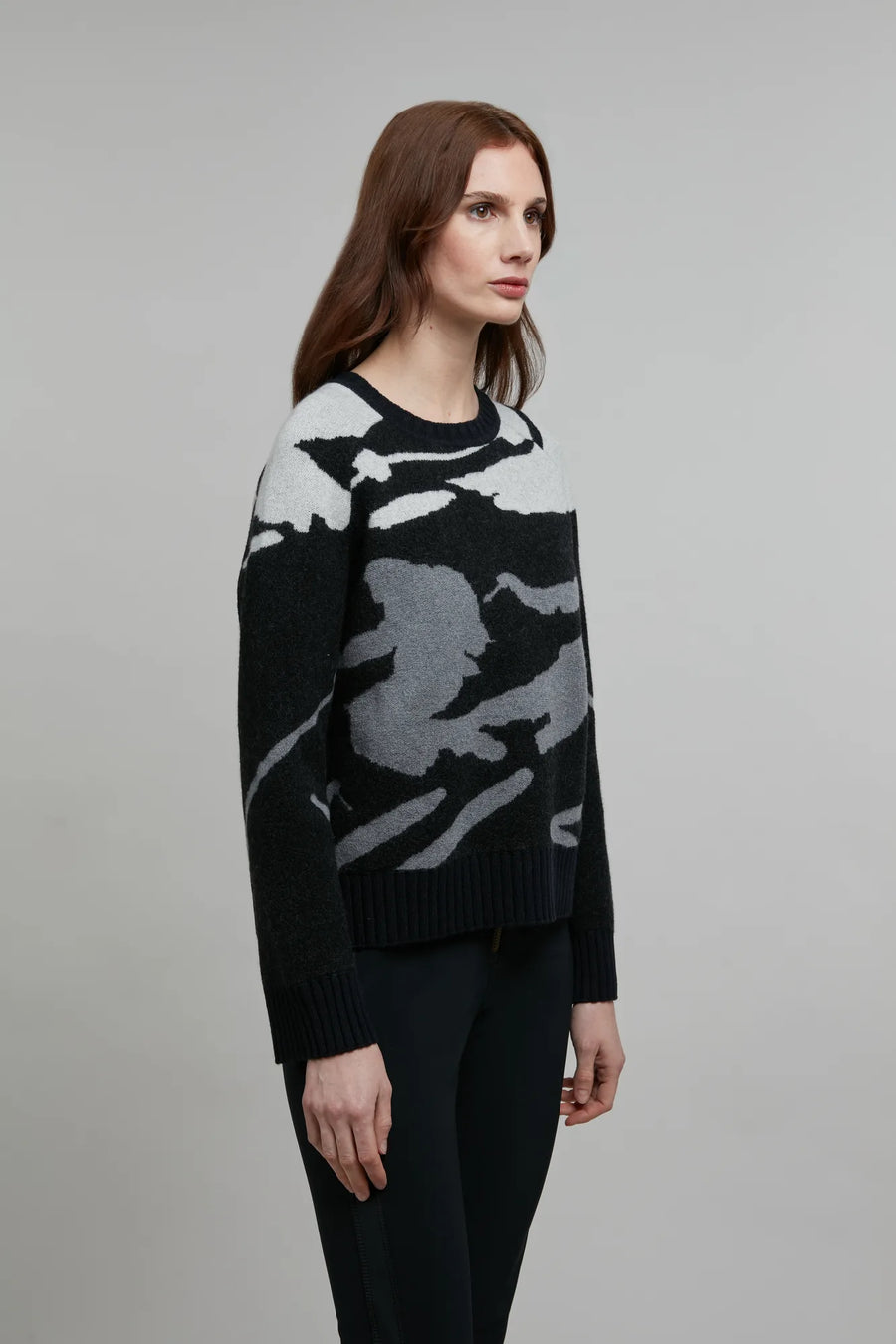 Pull en maille à col rond, motif skieur - Ramona-ME