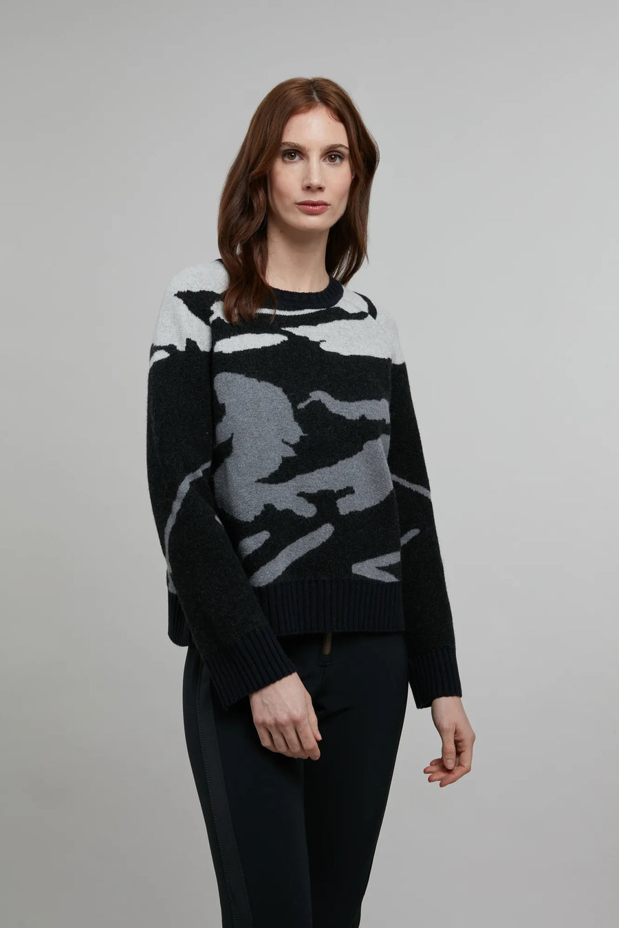 Pull en maille à col rond, motif skieur - Ramona-ME