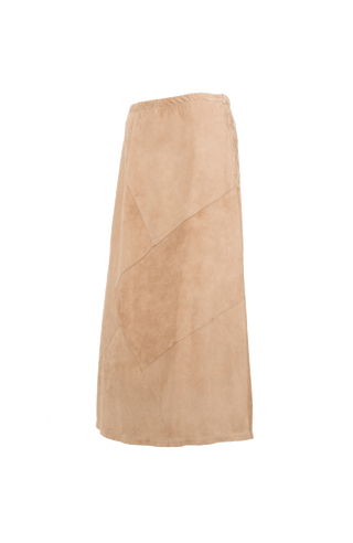 Lederrock Brigitte-CA in moderner 7/8 Länge, aus ökologisch gefärbtem und gegerbtem Leder, elastischer Bund, teilgefüttert, geometrische Patchwork-Nähte. Naturleder, anschmiegsam auf der Haut, optimaler Halt und Tragekomfort durch den elastischen Bund. Längere UV-Einwirkung kann Farbveränderungen verursachen. In der Farbe Karamellton (Farbe: caramel)