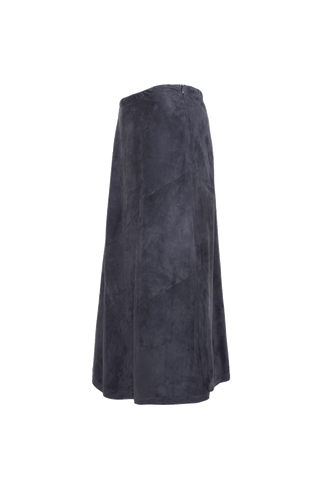 Lederrock Brigitte-CA in moderner 7/8 Länge, aus ökologisch gefärbtem und gegerbtem Leder, elastischer Bund, teilgefüttert, geometrische Patchwork-Nähte. Naturleder, anschmiegsam auf der Haut, optimaler Halt und Tragekomfort durch den elastischen Bund. Längere UV-Einwirkung kann Farbveränderungen verursachen. In der Farbe Dunkelblau (Farbe: midnight)