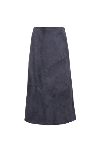 Lederrock Brigitte-CA in moderner 7/8 Länge, aus ökologisch gefärbtem und gegerbtem Leder, elastischer Bund, teilgefüttert, geometrische Patchwork-Nähte. Naturleder, anschmiegsam auf der Haut, optimaler Halt und Tragekomfort durch den elastischen Bund. Längere UV-Einwirkung kann Farbveränderungen verursachen. In der Farbe Dunkelblau (Farbe: midnight)