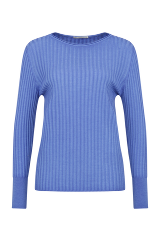 Locker geschnittener Damen-Rundhalspullover in oceanblue, Modell 406601 CameliaDyed-RB. Weiches Material mit geripptem Saum und Ärmelbündchen. Weiches Material mit geripptem Saum und Ärmelbündchen. Weiches Material mit geripptem Saum und Ärmelbündchen.