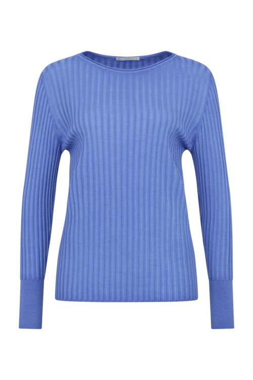 Locker geschnittener Damen-Rundhalspullover in oceanblue, Modell 406601 CameliaDyed-RB. Weiches Material mit geripptem Saum und Ärmelbündchen. Weiches Material mit geripptem Saum und Ärmelbündchen. Weiches Material mit geripptem Saum und Ärmelbündchen.
