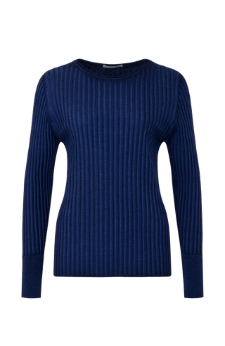 Locker geschnittener Damen-Rundhalspullover in blau, Modell 406601 CameliaDyed-RB- Locker geschnittener Damen-Rundhalspullover in blau, Modell 406601 CameliaDyed-RB- Locker geschnittener Damen-Rundhalspullover in blau, Modell 406601 CameliaDyed-RB- Vorderansicht. Weiches Material mit geripptem Saum und Ärmelbündchen. Weiches Material mit geripptem Saum und Ärmelbündchen. Weiches Material mit geripptem Saum und Ärmelbündchen.