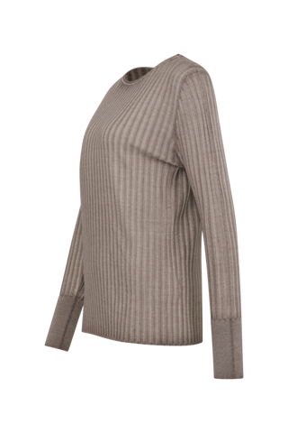 Locker geschnittener Damen-Rundhalspullover in cashmere, Modell 406601 CameliaDyed-RB. Weiches Material mit geripptem Saum und Ärmelbündchen. Weiches Material mit geripptem Saum und Ärmelbündchen. Weiches Material mit geripptem Saum und Ärmelbündchen.