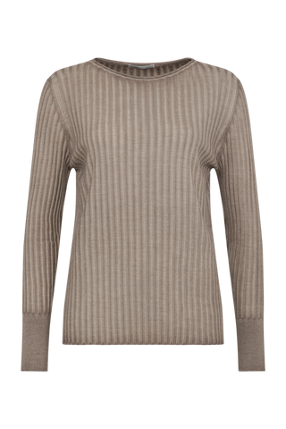 Locker geschnittener Damen-Rundhalspullover in cashmere, Modell 406601 CameliaDyed-RB. Weiches Material mit geripptem Saum und Ärmelbündchen. Weiches Material mit geripptem Saum und Ärmelbündchen. Weiches Material mit geripptem Saum und Ärmelbündchen.