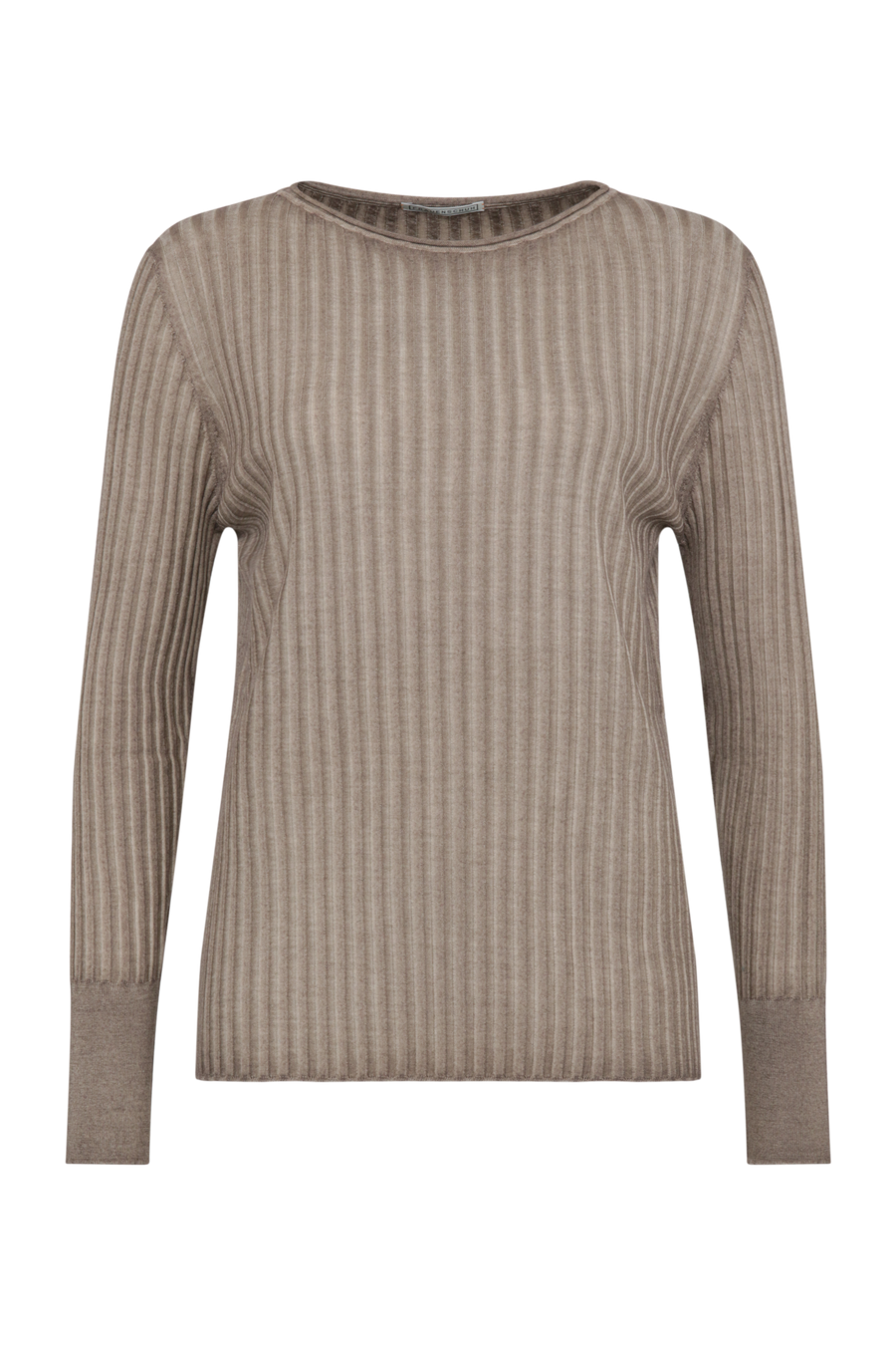 Locker geschnittener Damen-Rundhalspullover in cashmere, Modell 406601 CameliaDyed-RB. Weiches Material mit geripptem Saum und Ärmelbündchen. Weiches Material mit geripptem Saum und Ärmelbündchen. Weiches Material mit geripptem Saum und Ärmelbündchen.