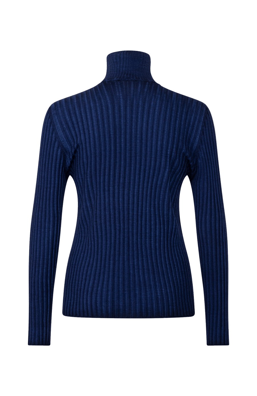 Rückansicht des lockeren Damen-Rollkragenpullovers in dunklem Violett (Farbe 161-0 Twilight), Modell 533601 MarleenDyed-RB, aus weicher Baumwollmischung – gemütlicher Strickpullover für Frühling, Sommer, Herbst und Winter mit elegantem Design