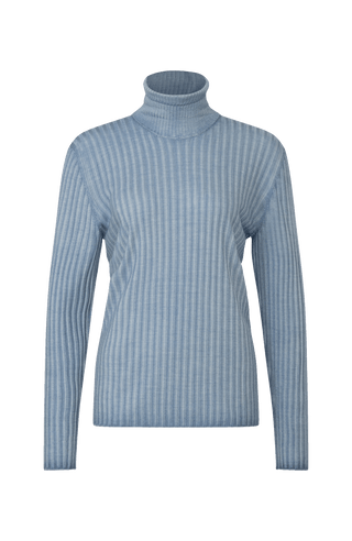 Lockerer Damen-Rollkragenpullover in zartem Himmelblau (Farbe 263-0 Light Sky), Modell 533601 MarleenDyed-RB, weiche Baumwollmischung, Vorderansicht – leichter, bequemer Strickpullover für alle Jahreszeiten