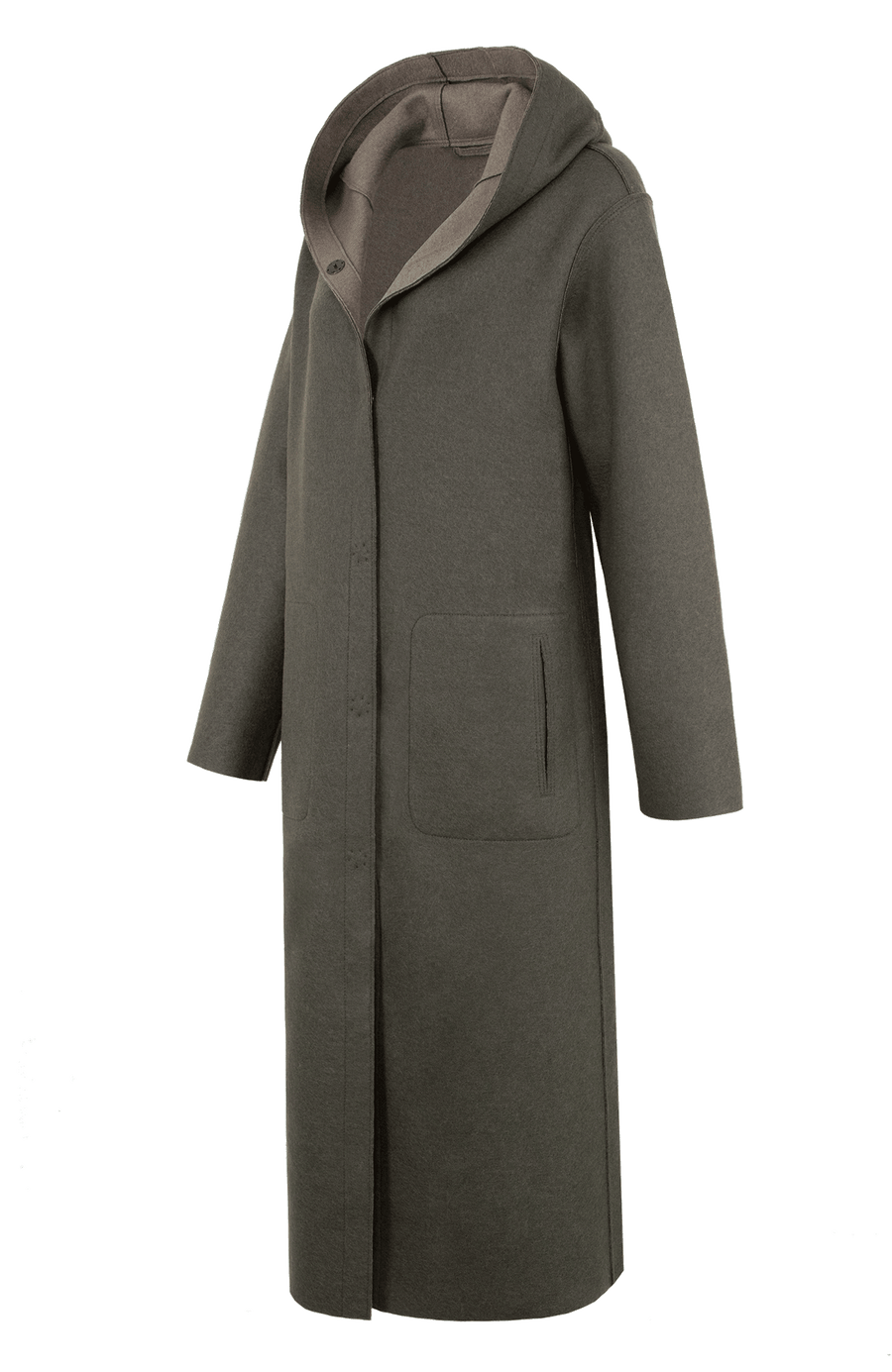 Wendbarer Damen-Wollmantel in Bi-Color mit Kapuze, Farbe Hay