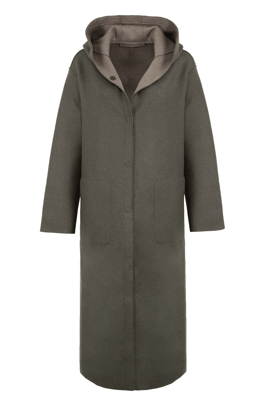 Wendbarer Damen-Wollmantel in Bi-Color mit Kapuze, Farbe Hay