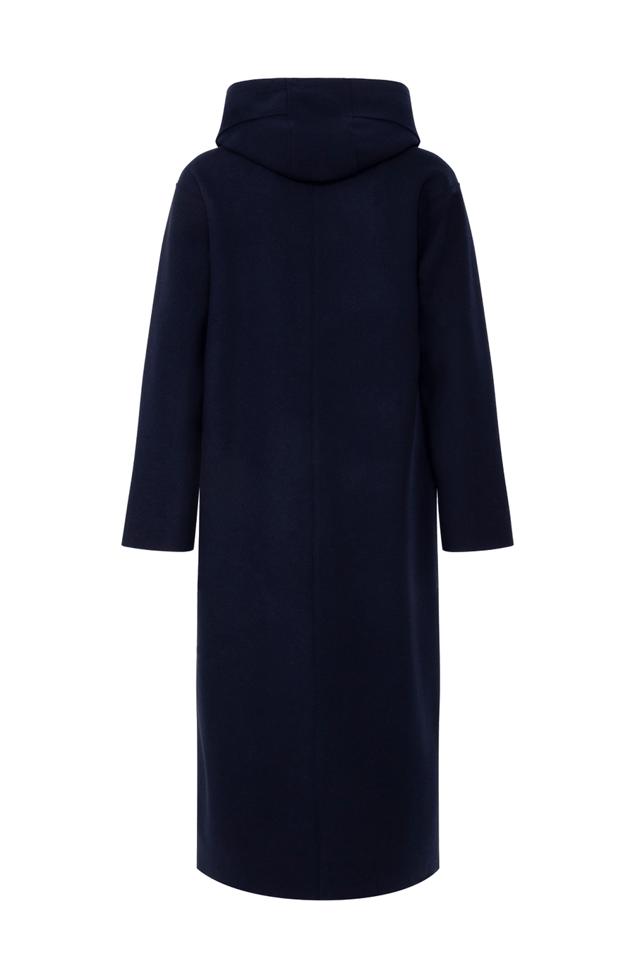 Wendbarer Damen-Wollmantel in Bi-Color mit Kapuze, Farbe Midnight