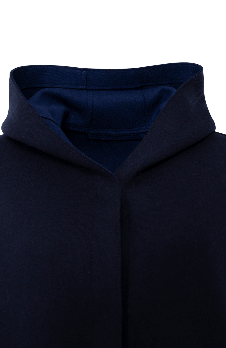 Wendbarer Damen-Wollmantel in Bi-Color mit Kapuze, Farbe Midnight