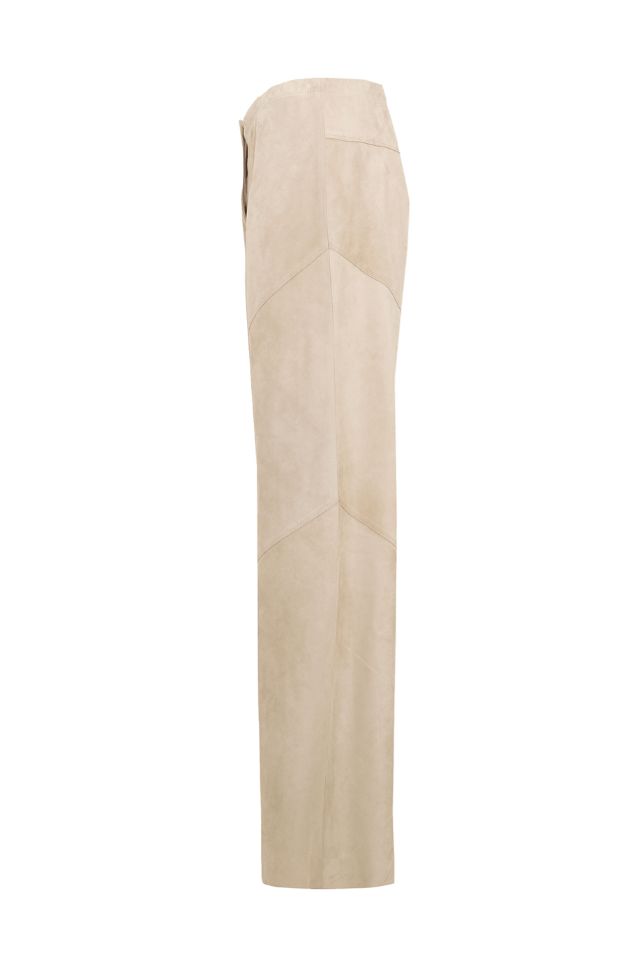 Hose Mandy-Ca aus ökologisch gefärbtem und gegerbtem Lammleder, elastischer Bund, teilgefüttert, geometrische Patchwork-Nähte, weich, anschmiegsam und leicht. Farbe Beige (Farbe: sandstone).