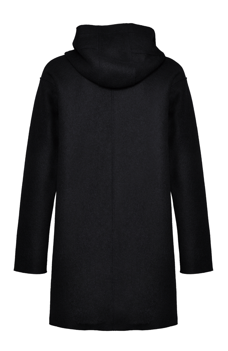 Lässiger 2-in-1 Wendekurzmantel Olivia-WD aus Wool Double in Bi-Color-Optik, gerade legere Passform mit leichtem Oversize Look, offenkantige Nahtverarbeitung, angeschnittene Kapuze, überschnittene Schulterpartie, verdeckte handangenähte Metalldruckknöpfe und zwei aufgesetzte Taschen. In der Farbe Schwarz und Dunkelblau (Farbe: black)